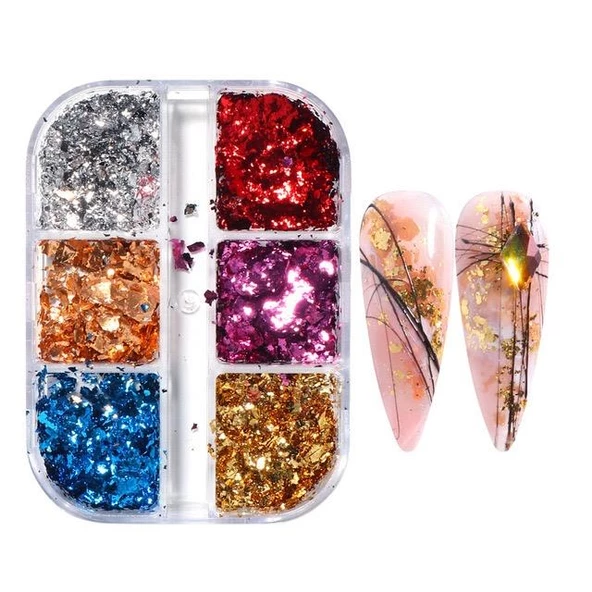 Tırnak Süsleme Kırık Folyo Parçaları 6'lı set Nail Art ürün görseli 1
