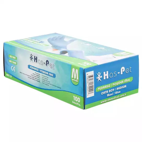 Pudrasız Mavi Nitril Eldiven Medium HasPet 100lü - Resim 2