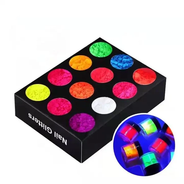 Nail Art Floresan Tırnak Toz Pigment 12li Set Neon ürün görseli 1