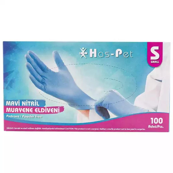 Pudrasız Mavi Nitril Eldiven Small HasPet 100lü ürün görseli 1