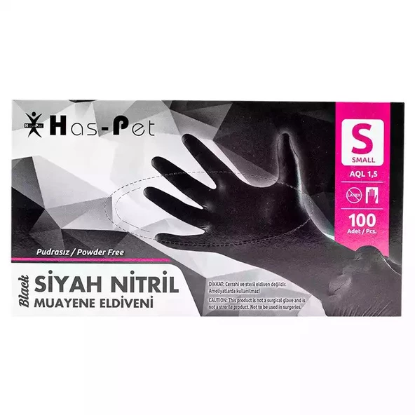 Pudrasız Siyah Nitril Eldiven Small HasPet 100lü ürün görseli 1