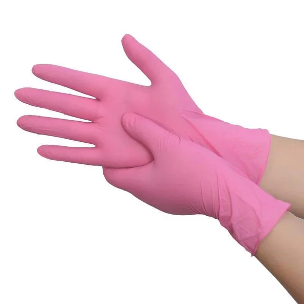 Pudrasız Pembe Nitril Eldiven Small HasPet 100lü - Resim 2
