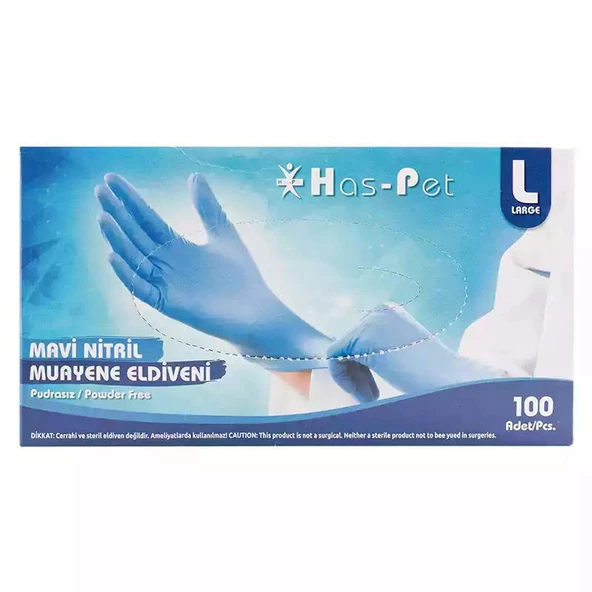 Pudrasız Mavi Nitril Eldiven Large HasPet 100lü ürün görseli 1