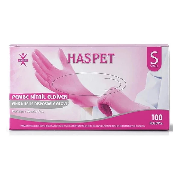 Pudrasız Pembe Nitril Eldiven Small HasPet 100lü ürün görseli 1