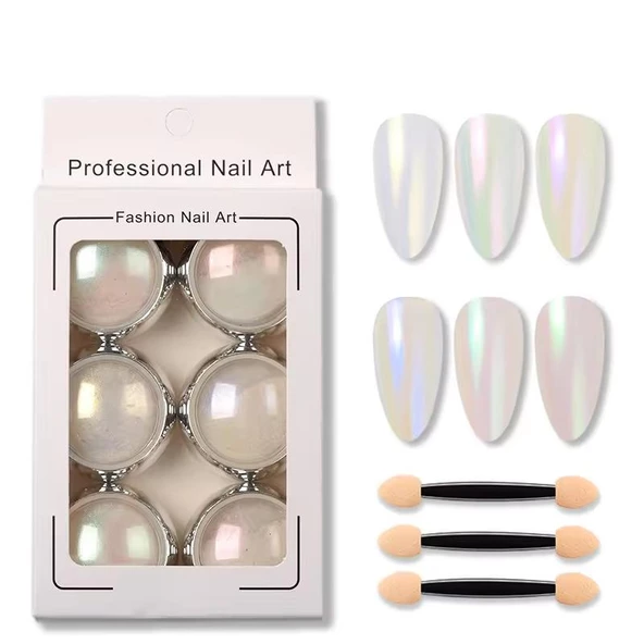 Nail Art Tırnak Süsleme İnci Tozu 6lı Paket Ayna Tozu ürün görseli 1