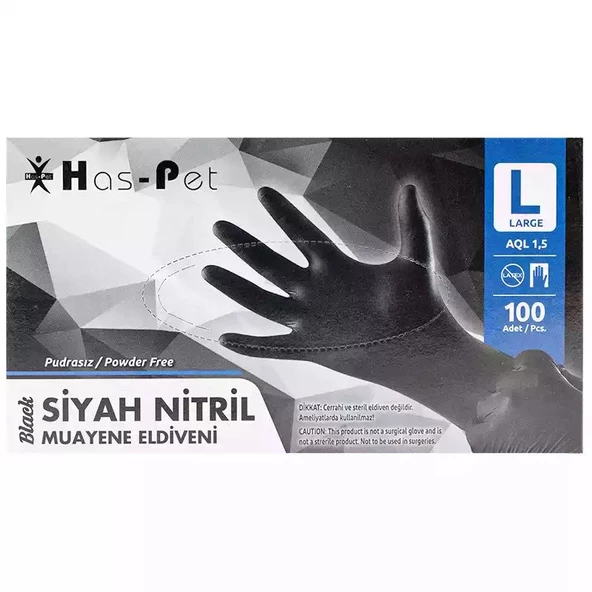 Pudrasız Siyah Nitril Eldiven Large HasPet 100lü ürün görseli 1