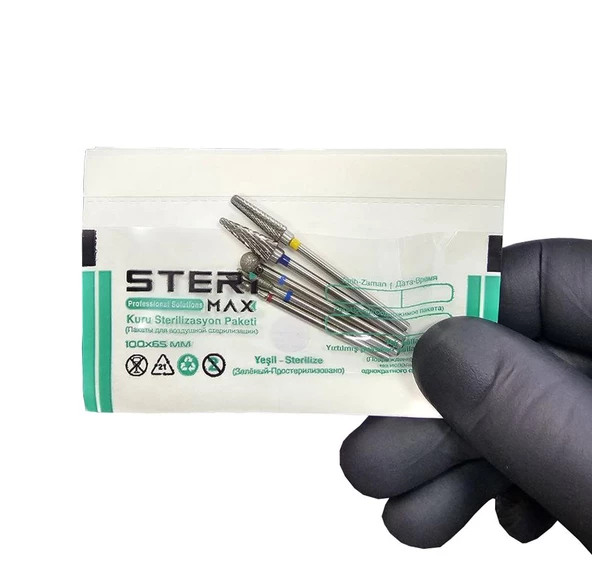Freze Uç Sterilizasyon Zarfı Şeffaf - Mini Boy İndikatörlü Sterilizasyon Kraft Paketi 100mmx75mm (100) Adet ürün görseli 1