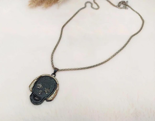 Hdmarketim Swarovski Taşlı Punisher Kurukafa Tema Tasarım Kolye ürün görseli 1