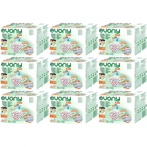 Evony 3 Katlı Filtreli Burun Telli Cerrahi Maske (Kids Çoçuklar İçin) 450 Li Set (Desenli) ürün görseli 1
