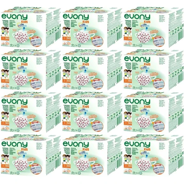 Evony 3 Katlı Filtreli Burun Telli Cerrahi Maske (Kids Çoçuklar İçin) 600 Lü Set (Desenli) ürün görseli 1