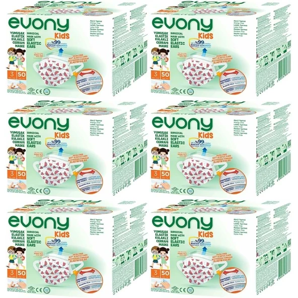 Evony 3 Katlı Filtreli Burun Telli Cerrahi Maske (Kids Çoçuklar İçin) 300 Lü Set (Desenli) ürün görseli 1