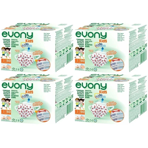 Evony 3 Katlı Filtreli Burun Telli Cerrahi Maske (Kids Çoçuklar İçin) 200 Lü Set (Desenli) ürün görseli 1