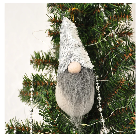 Yılbaşı Ağaç Dekor Süsü Gümüş Pullu Peluş Noel Baba Cüce 18 cm ürün görseli 1