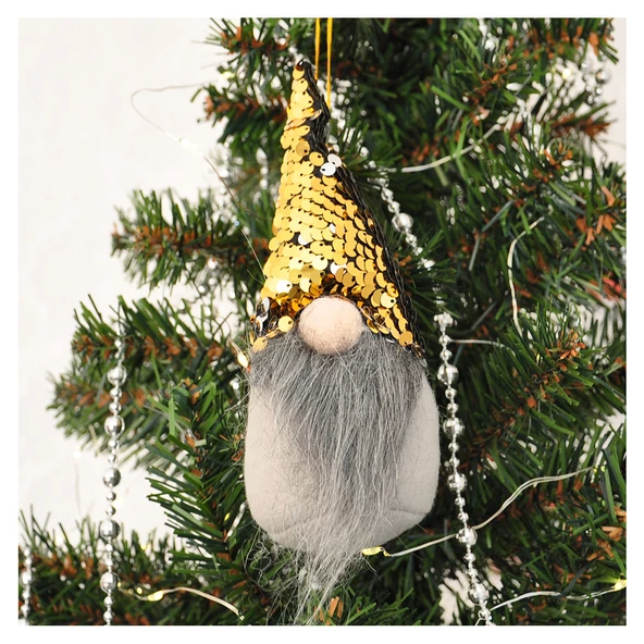 Yılbaşı Ağaç Dekor Süsü Gold Pullu Peluş Noel Baba Cüce 18 cm ürün görseli 1