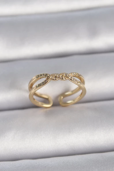 Pirinç Gold Renk Ayarlanabilir Zirkon Taşlı Sarmal Model Kadın Yüzük TJ-BYK3400 ürün görseli 1