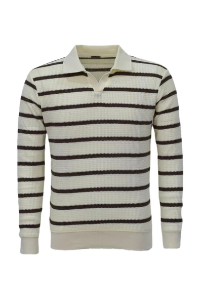 Erkek Spor Çizgili Mevsimlik Triko Polo Yaka Kazak BGL-ST03931 ürün görseli 1