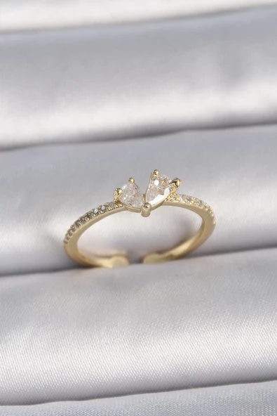 Gold Renk Ayarlanabilir Zirkon Taşlı Kalp Model Kadın Yüzük - EBJ261410W29265 ürün görseli 1