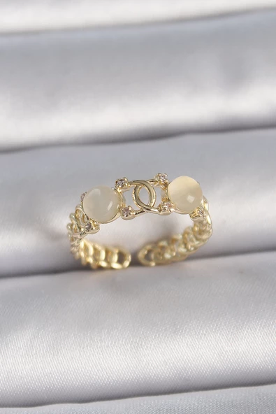 Gold Renk Ayarlanabilir Zirkon Taşlı Beyaz Mineli Birleşik Halka Model Kadın Yüzük - EBJ261410W29261 ürün görseli 1