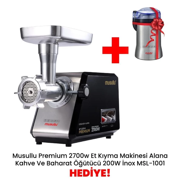 Musullu 2700W Et Kıyma Makinası+ Musullu MSL-1001 Kahve Ve Baharat Öğütücü Inox 200 w ürün görseli 1