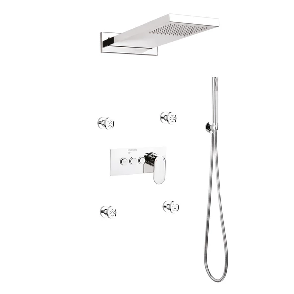 Ankastre Duş Seti 550x220 mm Yağmur Panel&Masal Jeti 3 Yönlü Butonlu SUS 304 Paslanmaz Pirinç Krom Kap ürün görseli 1