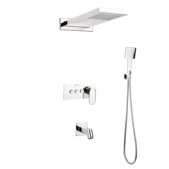 Ankastre Duş Seti 550x220 mm Yağmur Panel 3 Yönlü Butonlu SUS 304 Paslanmaz Pirinç Krom Kap ürün görseli 1