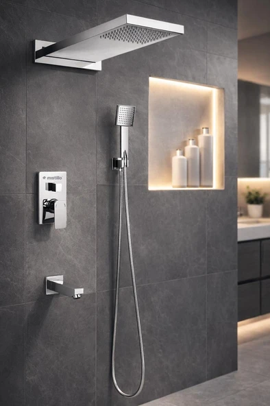 Ankastre Duş Seti 3 Yönlü Yağmur Panel 550x220 mm SUS 304 – Paslanmaz Pirinç Krom Kaplama ürün görseli 1