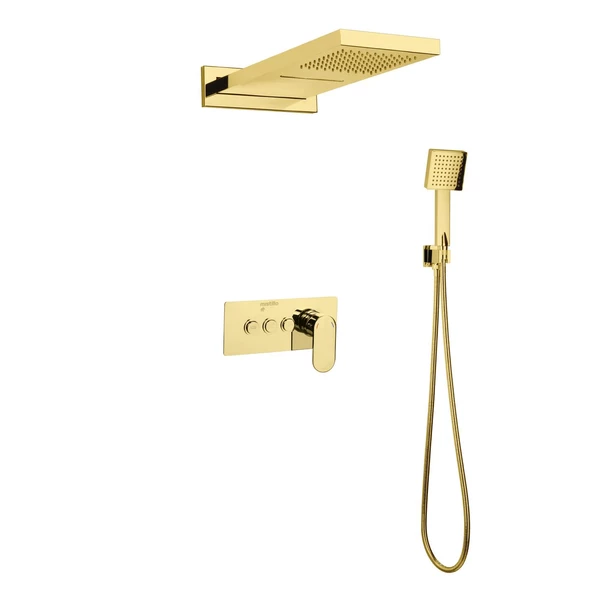 Ankastre Duş Seti 550x220 mm Şelale&Yağmur Panel 3 Yönlü Butonlu SUS 304 Paslanmaz Pirinç Gold ürün görseli 1