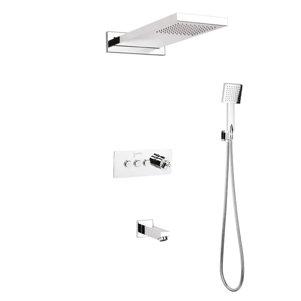 TERMOSTATİK Ankastre Duş Seti 550x220 mm Yağmur Panel 3 Yönlü Butonlu SUS 304 Paslanmaz Pirinç Krom ürün görseli 1