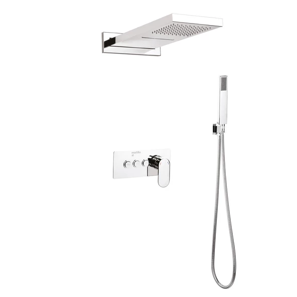 Ankastre Duş Seti 550x220 mm Şelale&Yağmur Panel 3 Yönlü Butonlu SUS 304 Paslanmaz Pirinç Krom Kap ürün görseli 1