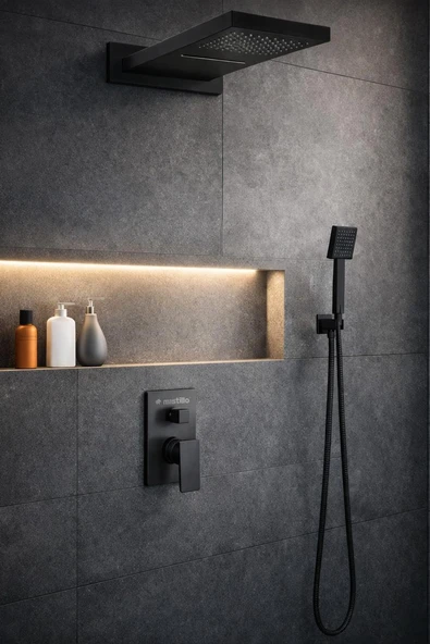 Ankastre Duş Seti 3 Yönlü Yağmur Panel&Şelale 550x220 mm SUS 304 – Paslanmaz Pirinç Siyah ürün görseli 1