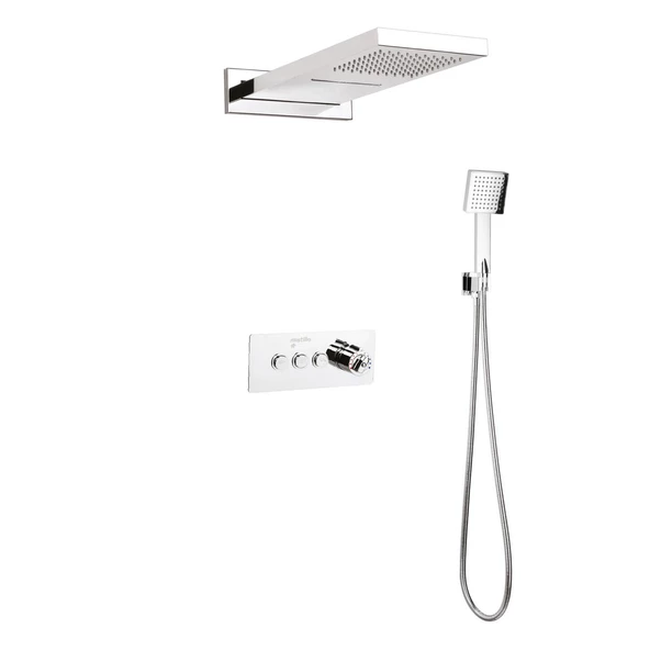 TERMOSTATİK Ankastre Duş Seti 550x220 mm Şelale&Yağmur Panel 3 Yönlü Butonlu SUS 304 Paslanmaz Pirinç Krom ürün görseli 1