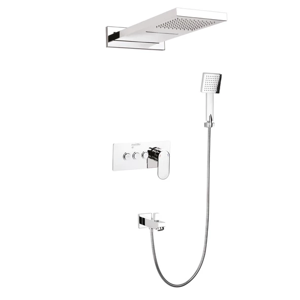 Ankastre Duş Seti 550x220 mm Şelale&Yağmur Panel 3 Yönlü Butonlu SUS 304 Paslanmaz Pirinç Krom Kap ürün görseli 1