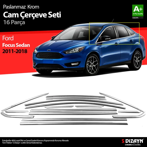 S-Dizayn Ford Focus 3 SD Krom Cam Çerçevesi 16 Prç 2011-2018 A+ Kalite ürün görseli 1