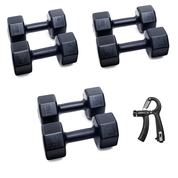 PS SPOR 3 ÇİFT DAMBIL SET 3 KG + 4 KG + 5 KG + AYARLANABİLİR SAYAÇLI EL YAYI ürün görseli 1