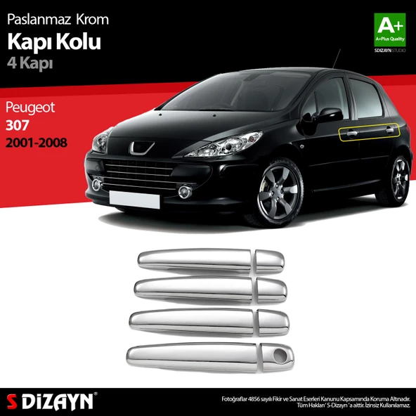 S-Dizayn Peugeot 307 Krom Kapı Kolu 4 Kapı 2001-2008 ürün görseli 1