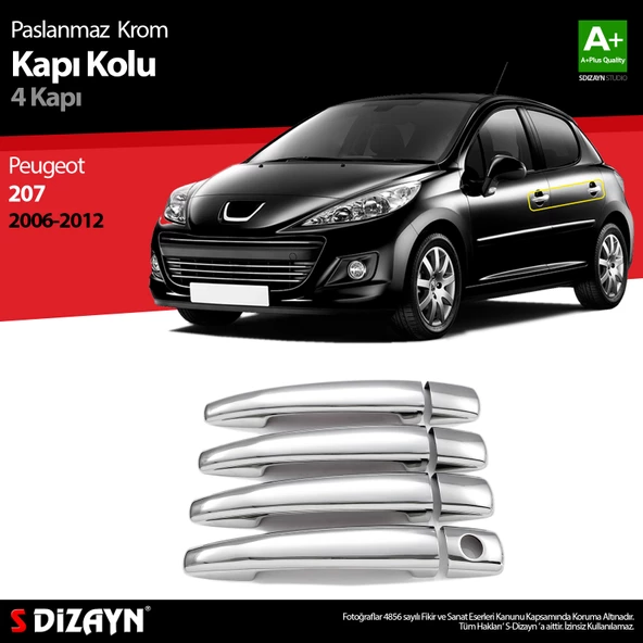 S-Dizayn Peugeot 207 Krom Kapı Kolu 4 Kapı 2006-2012 ürün görseli 1