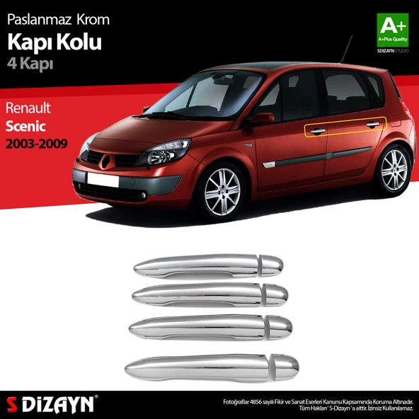 S-Dizayn Renault Scenic 2 Krom Kapı Kolu 4 Kapı 2003-2009 ürün görseli 1