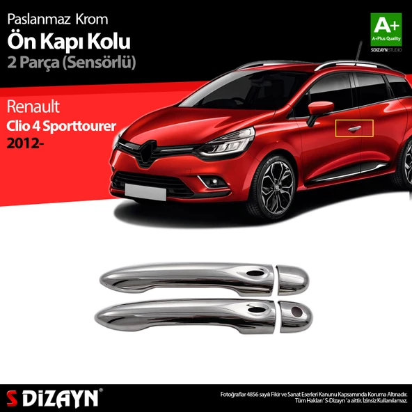 S-Dizayn Renault Clio 4 Sporttourer Krom Kapı Kolu 2 Kapı Sensörlü 2012-2019 ürün görseli 1
