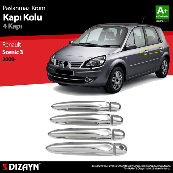 S-Dizayn Renault Scenic 3 Krom Kapı Kolu 4 Prç 2010-2013 ürün görseli 1