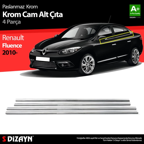 S-Dizayn Renault Fluence Krom Cam Çıtası 4 Prç 2010-2016 ürün görseli 1