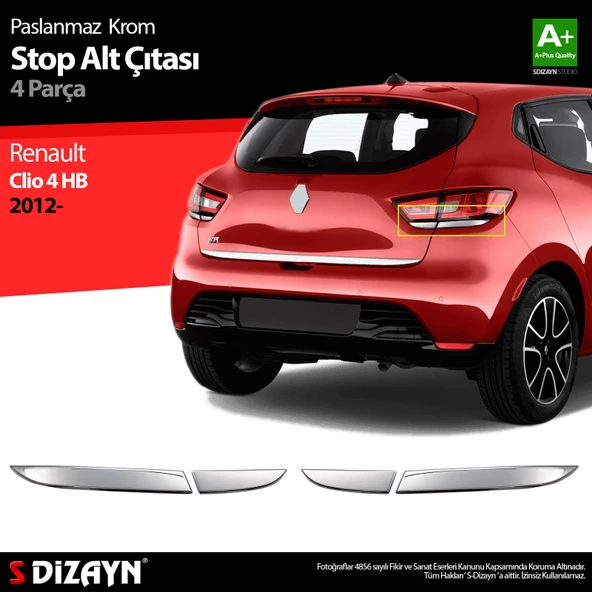S-Dizayn Renault Clio 4 HB Krom Stop Alt Çıtası 4 Prç 2012-2019 ürün görseli 1