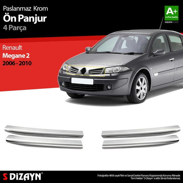 S-Dizayn Renault Megane 2 Krom Ön Panjur 4 Prç 2006-2010 ürün görseli 1