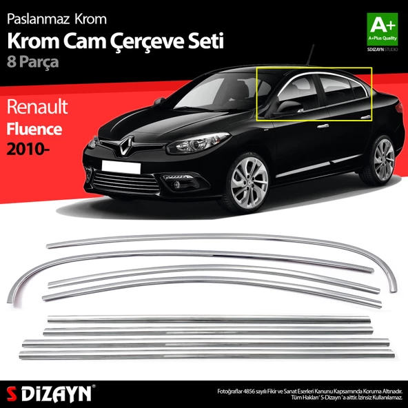 S-Dizayn Renault Fluence Krom Cam Çerçeve Seti 8 Prç 2010-2016 A+ Kalite ürün görseli 1