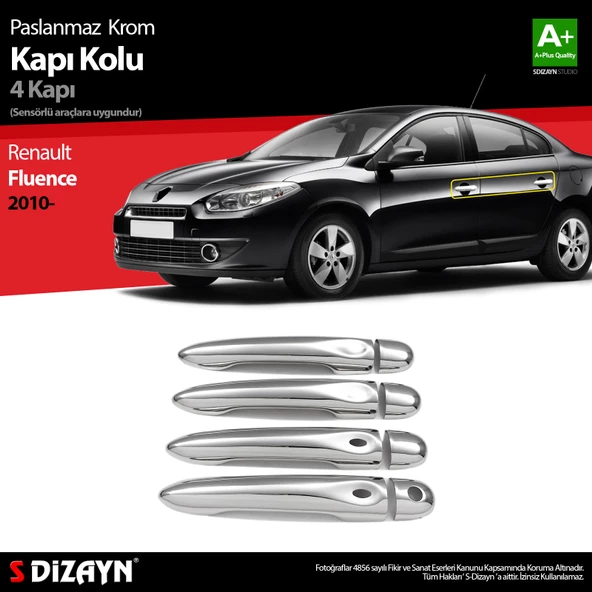 S-Dizayn Renault Fluence Krom Kapı Kolu 4 Kapı Sensörlü 2010-2016 ürün görseli 1