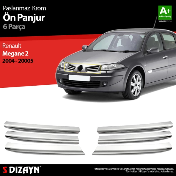 S-Dizayn Renault Megane 2 Krom Ön Panjur 6 Prç 2004-2005 ürün görseli 1