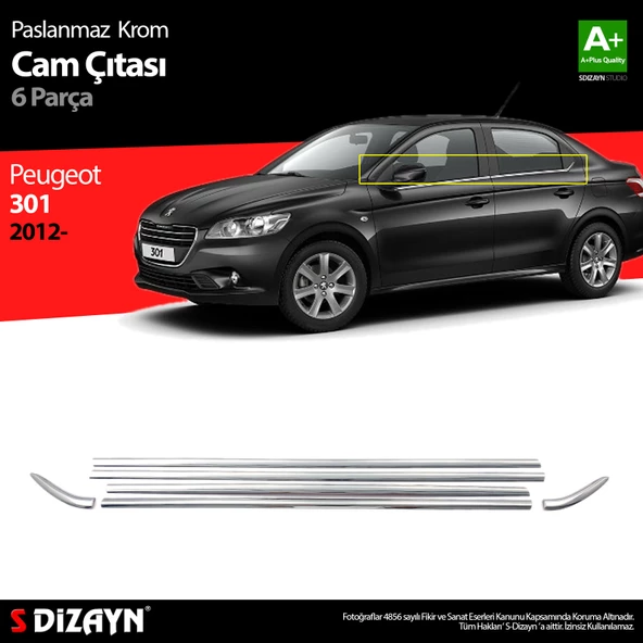 S-Dizayn Peugeot 301 Krom Cam Çıtası 6 Prç. 2012-2017 ürün görseli 1