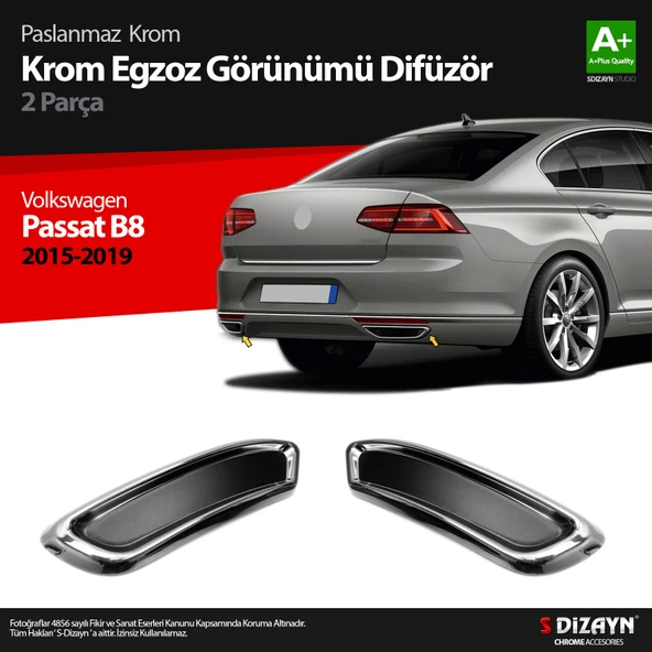 S-Dizayn VW Passat B8 Krom Egzoz Görünümü Difüzör R Line Still 2 Parça 2015-2019 ürün görseli 1