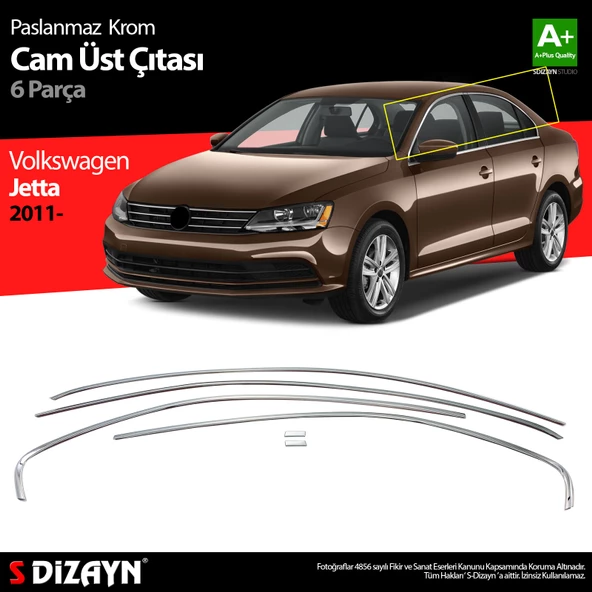 S-Dizayn VW Jetta Krom Cam Üst Çıtası 6 Prç. 2011-2019 ürün görseli 1