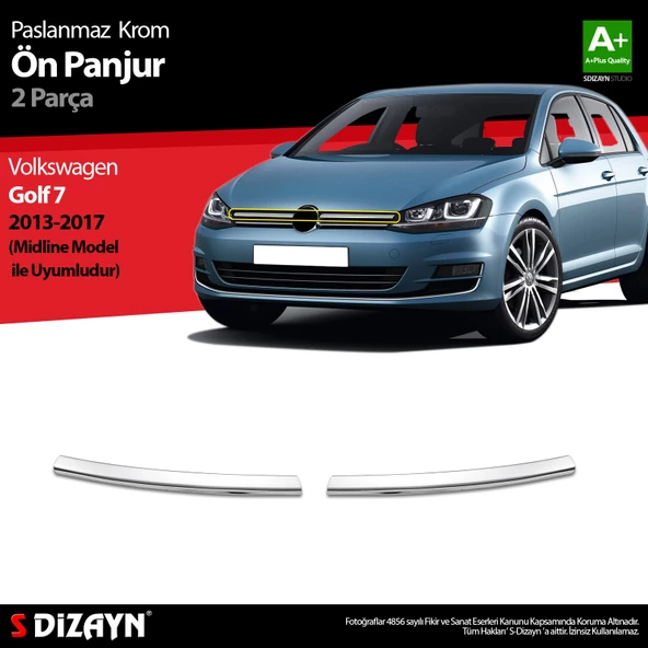 S-Dizayn VW Golf 7 Krom Ön Panjur 2 Prç. Midline 2013-2017 ürün görseli 1