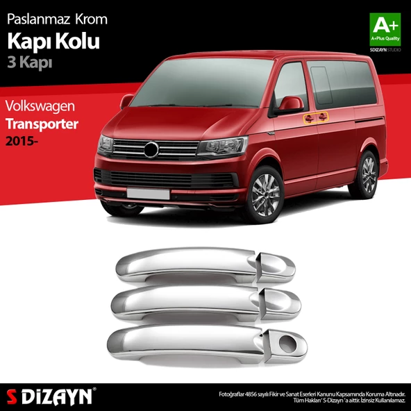 S-Dizayn VW T6 Transporter Krom Kapı Kolu 3 Kapı 2015-2019 ürün görseli 1